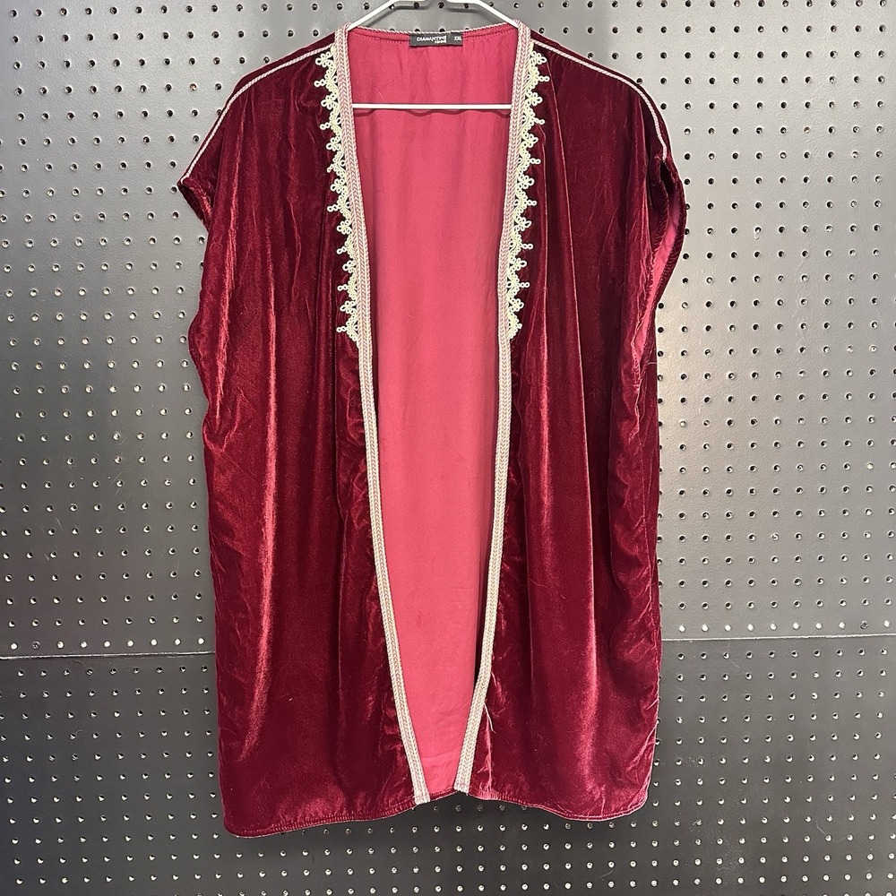 Women's Diamantine Femme  Red Velvet Kimono XXL Gold Trim (116)‎